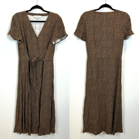 NWT Banana Republic Size 12 Leopard Printed Midi Dress Tie Waist Button Down - Picture 1 of 9